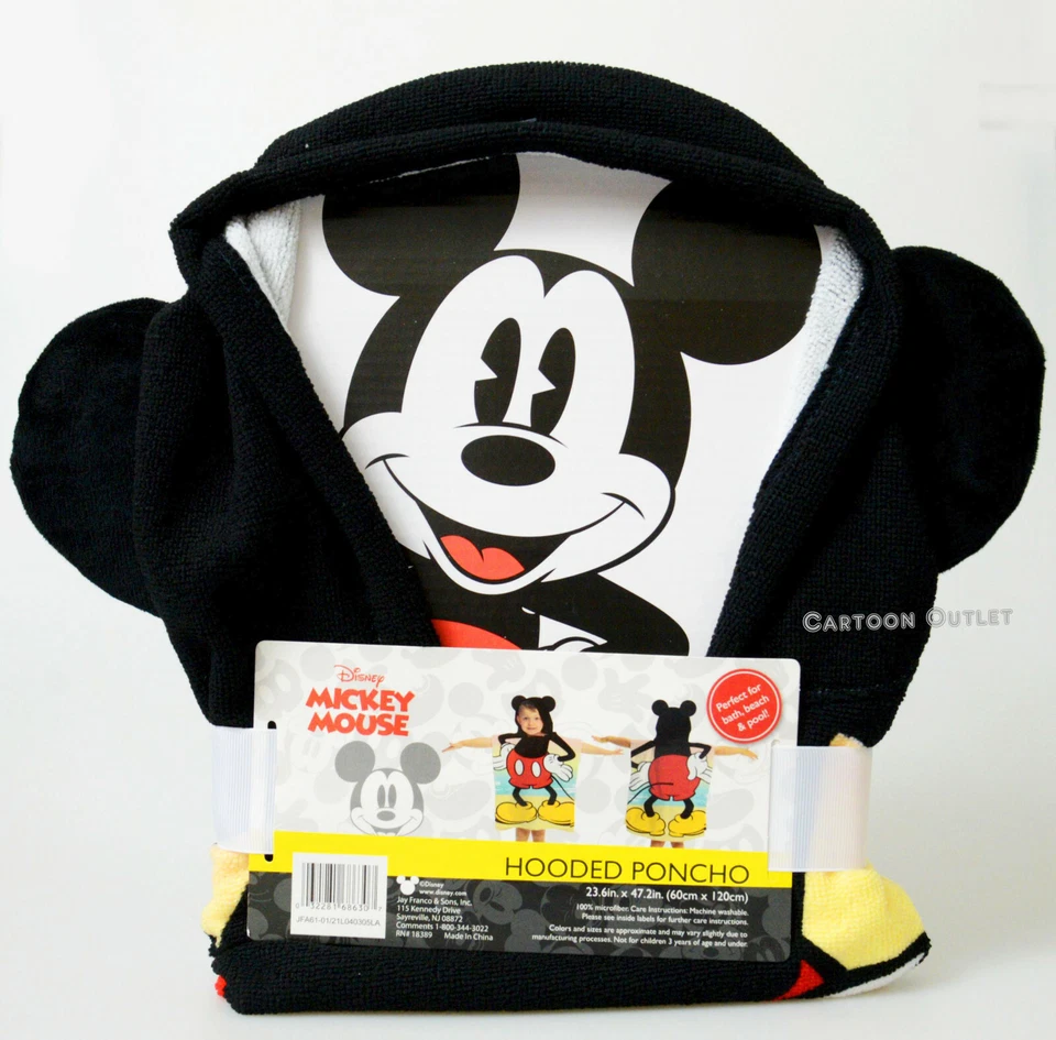 Poncho bagno spiaggia orecchie Topolino Disney asciugamano con cappuccio NUOVO regalo compleanno bambini - Immagine 1 di 4