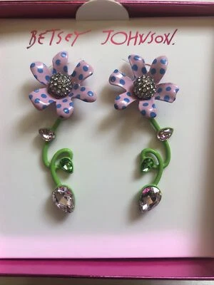 Pendientes colgantes Betsey Johnson tono dorado flor púrpura encantada detalles de cristal Foto 1 de 4