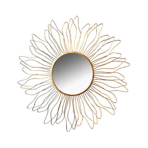 Spiegel Wandspiegel Flurspiel Badspiegel SUN - rund - goldfarben - Metall - 80cm - Bild 1 von 8