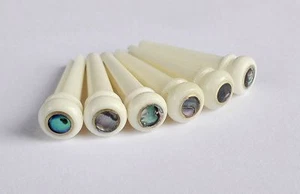 Genuine Bone Bridge Pin & 4mm Abalone Inlay & Brass Ring for Acoustic Guitar - Bild 1 von 3