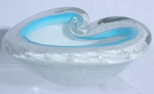 Alfredo Barbini Murano Hand Blown Blue White Silver Inclusions Candy Dish Bowl - Picture 1 of 15