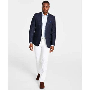 Bar III Men's Navy Windowpane Sport Coat Blazer Size 40L - Picture 1 of 4