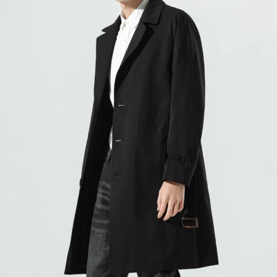 Men's Mid-Length Windbreaker Lapel Thin Business Jacket Casual Trench Coat - Image 1 of 4