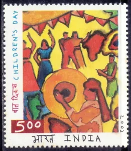 India 2002 Día del Niño Danza Música Instrumento Musical Festival Sello MNH - Imagen 1 de 2
