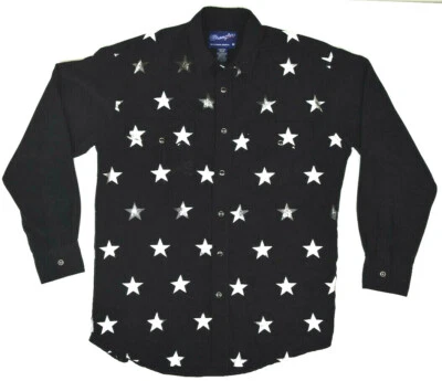 Vintage Western Shirt Wrangler Size M 90s Silver Stars Rock Star Cowboy Grunge - Image 1 of 4