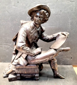 ANTIQUE VICTORIAN METAL STATUE OF A CAVALIERE SITTING  ORIGINAL FINISH - Picture 1 of 2