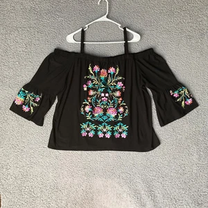 INC International Concepts Blouse Womens XXL Floral Embroidered Fairy Grunge Top - Picture 1 of 13