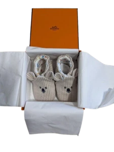 Hermes Baby Shoes Striped Canvas 100% Cotton Animal Embroidery Size 11cm/11.5cm - Picture 1 of 4