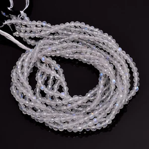 Natural Rainbow Moonstone Gemstone Round Faceted Beads 3X3 mm Strand 13" EB-236 - Picture 1 of 2