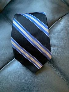 Boys Nordstrom Luxury Tie Black Blue Gold Striped Woven Silk Necktie 50" x 2.75" - Picture 1 of 7