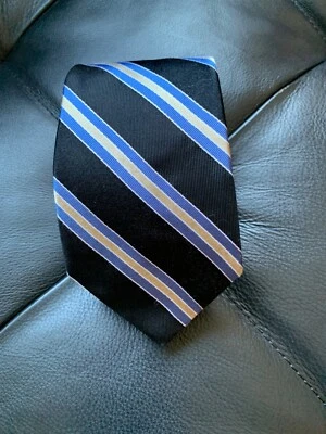 Boys Nordstrom Luxury Tie Black Blue Gold Striped Woven Silk Necktie 50" x 2.75" - Image 1 of 4