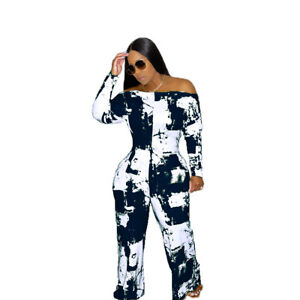 New Women Fashion Long Sleeves Print Patchwork Straight Casual Jumpsuit Romper