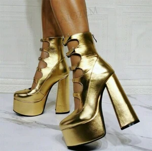 Women Platform Pumps Zip Up Block Chunky High Heels Platform Sandals Party Prom - Picture 1 of 8