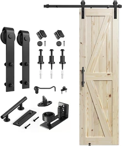 28In X 84In Sliding Barn Door with 5Ft Barn Door Hardware Kit Included, Unfinish - Picture 1 of 6