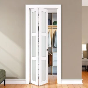 SMARTSTANDARD Bifold Door, for 28"x 80" Opening,Tempered Frosted Glass Closet... - Picture 1 of 8