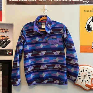 Pullover polar Patagonia Azteca Tribal Synchilla T-Snap púrpura rosa para mujer M - Imagen 1 de 4