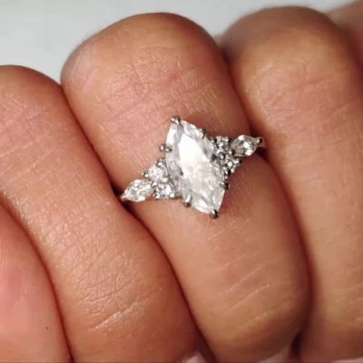 2CT Marquise Lab-Created Diamond Solitaire Engagement Ring 14K White Gold Plated - Image 1 of 4