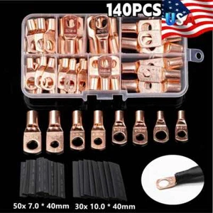 140Pcs Battery Copper Ring Lug Welding Terminal Wire Cable Crimp Connectors - Picture 1 of 12