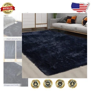 Soft Velvet Shag Area Rug, 9' x 12', in Dark Navy - Perfect for Modern Spaces - Picture 1 of 9