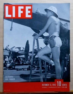 Life Magazine - October 12, 1942 - So. Cal War Worker Lockheed P-38 cover - WW2 - Picture 1 of 2