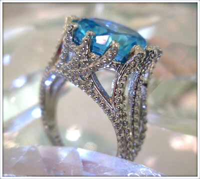 ANILLO TOURMALINA PIEDRAS PRECIOSAS DAMAS ORO 18K RELLENO EN PLATA 925 CON TOCONES S6 Foto 1 de 4