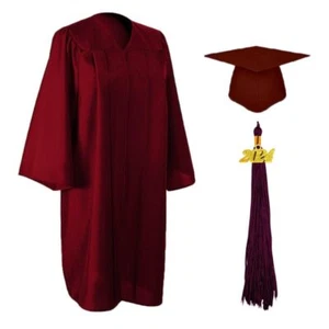 2024 Matte Graduation Cap and Gown Tassel Set Maroon Size 54 for Junior/Senio... - Picture 1 of 5