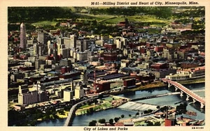 Postcard Milling district & heart of city Minneapolis Minnesota - Picture 1 of 2