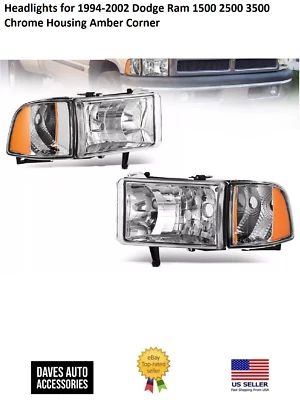 Halogen Headlight Lamp Assembly Fits 1994-02 Dodge Ram 1500/2500/3500 - Image 1 of 4