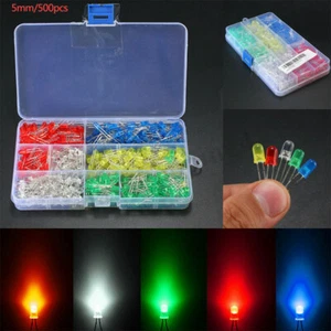 500x 3mm/5mm LED Light Emitting Diodes Round Head 2Pin Assorted Diode Multicolor - Picture 1 of 11