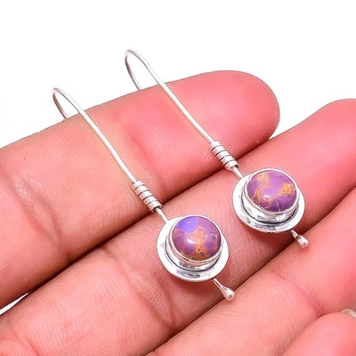 Pendiente de plata de ley 925 turquesa púrpura cobre 1,95" E70, regalo de Navidad Foto 1 de 4