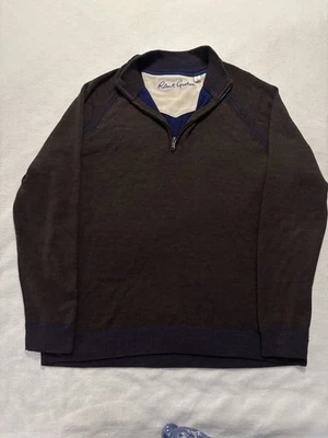 Robert Graham Sweater Men’s L Brown Blue 1/4 Zip Jacket 100% Wool Classic Logo - Image 1 of 4