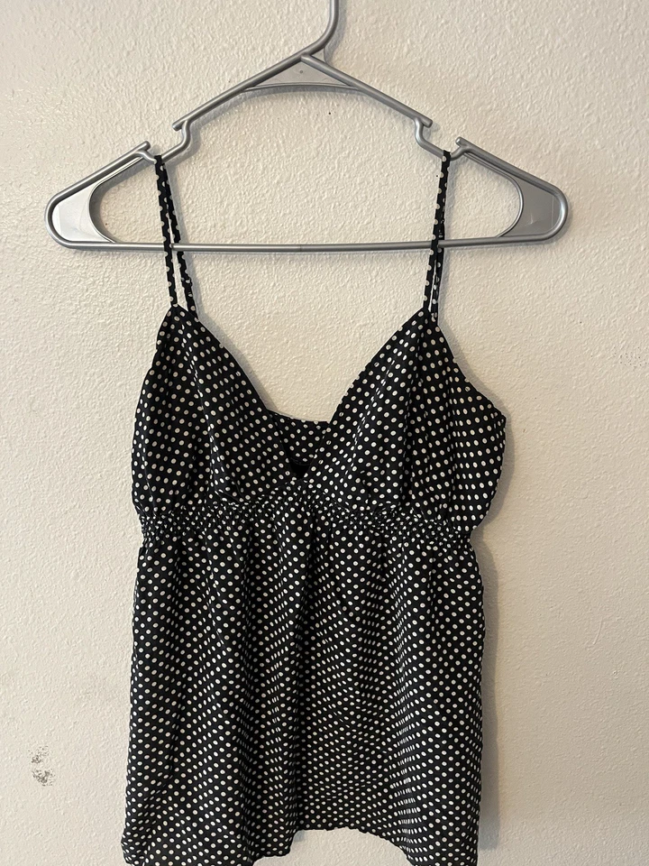 Express Women's Sz Medium Polka Dot Black Lace Keyhole Whimsigoth Cami - Image 1 of 4