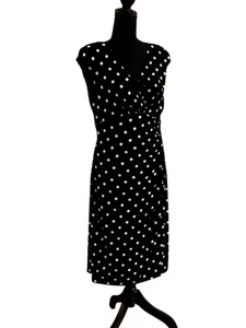 Elegant Lauren Ralph Lauren Black & White Polka Dot Sleeveless Dress Size 12 - Picture 1 of 7