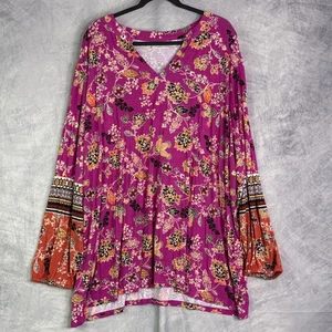 Belle Boho Kim Kies Blumen Langarm Tunika Top Plus Gr. 5X srtsy Stretch - Bild 1 von 9