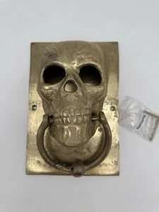 Brass Skull Door Knocker Human Skull Door Knocker Gold Tone 9x6” Inches - Picture 1 of 5