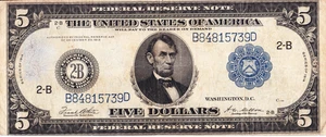 1914 $5 Federal Reserve Note Fr.851C New York B84815739D Very Fine - Picture 1 of 2