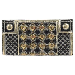 Balmain Clutch mit verzierter Klappe in Schwarz und Gold Seide - Bild 1 von 8