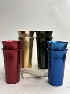 COLOR CRAFT Juego 8 Tazas 5.25" Vasos Aluminio 1960 MCM Vintage Retro EE. UU. EX - Imagen 1 de 15