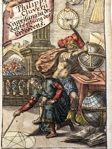 Allegorical geographer scientist survey title page 1683 scarce hand color print - Picture 1 of 3