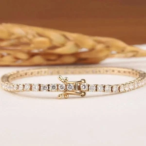 4Ct Round Cut Lab Created Diamond Women's 7" 10K Yellow Gold Tennis Bracelet - Picture 1 of 9
