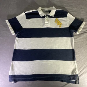 Aeropostale Rugby Short Sleeve Blue/White Stripes Shirt Size Large. - Picture 1 of 13