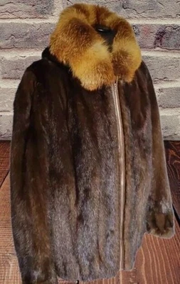 Men's Brown Real MINK Fur full skins Hooded Jacket coat Pre-Sale ranch mink - Image 1 of 4