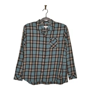 J. Jill 79 $ langärmliges Button-Down-Baumwollhemd blau schwarz kariert PXS - Bild 1 von 3