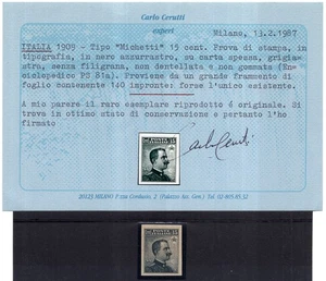 1909 Michetti Cent. 15 prova di stampa non dentellata - Picture 1 of 1