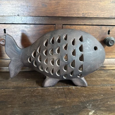 "Candelabro vintage de peces de terracota arte popular cerámica linterna agujero escalas 11,5""" Foto 1 de 4