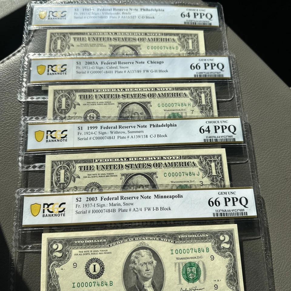 Federal Reserve Note PCGS 66 PPQ 4 Matching LOW SERIAL & Fancy Number - Image 1 of 4