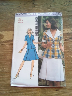 5504 Summer Pleat Skirt & Jacket Size 14 Used Vintage Simplicity Sewing Pattern - Image 1 of 2