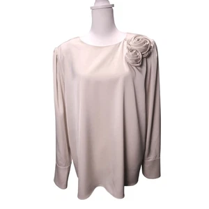 Gibson Latimer Cream Ivory Long Sleeve Floral Applique Blouse Top Size XXL Event - Picture 1 of 6