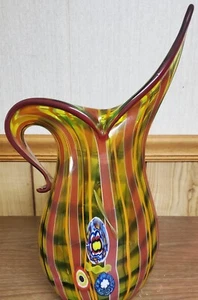 Murano Glass Candy Cane Striped Large Vase/Pitcher, Jug, Very Rare Unique Peice - Picture 1 of 7