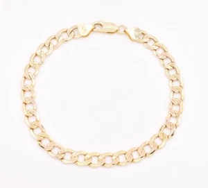 7mm Men's Hollow Cuban Curb Link Bracelet Real 10K Yellow Gold 8.5" - Picture 1 of 7